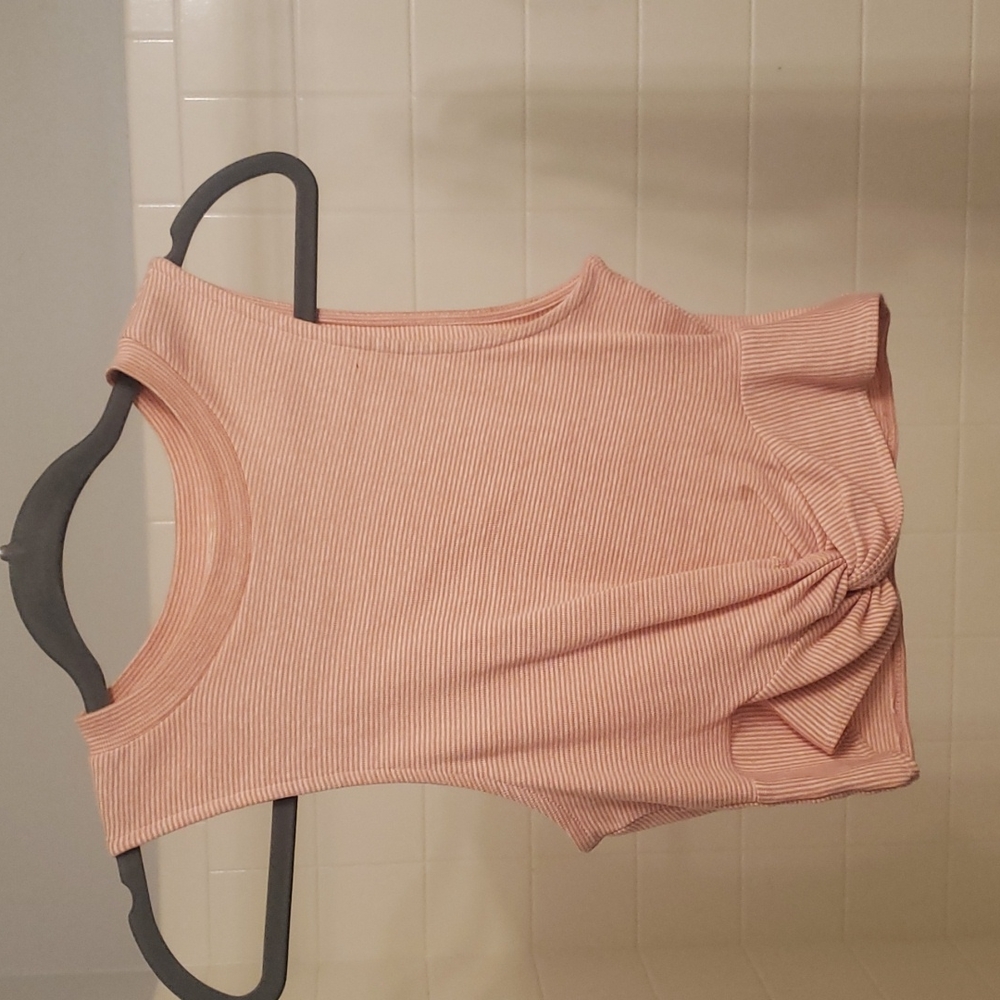 Pink and white stripe sleeveless crop top